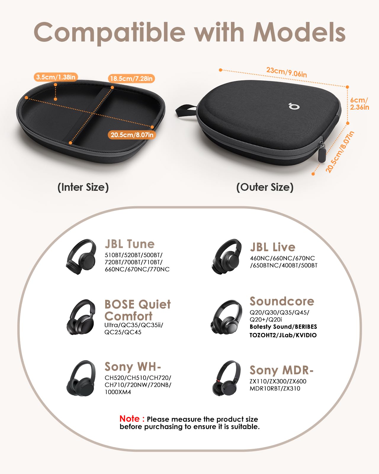 Custodia per Cuffie Guscio Rigido Ultrasottile Universale per Cuffie Over-Ear Soundcore, Sony, JBL, Bose, BERIBES, Borsa Organizer Portatile da Viaggio per Cuffie (Nero)