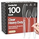 Bakken Disposable Cutlery Set 100 Pieces of Forks, Knives & Spoons, Heavy Duty Plastic Silverware, BPA-Free Food-Grade Materials, Heat-Resistant, Reusable Utensils for Parties and Everyday Use, Clear