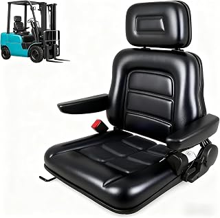 Universal Lawn Mower Seat with Headrest, Foldable Tractor Seat with Armrest Seatbelt, Adjustable Backrest Forklift Seat, for Garden Tractor, Bucket Excavator, Backhoe Dozer