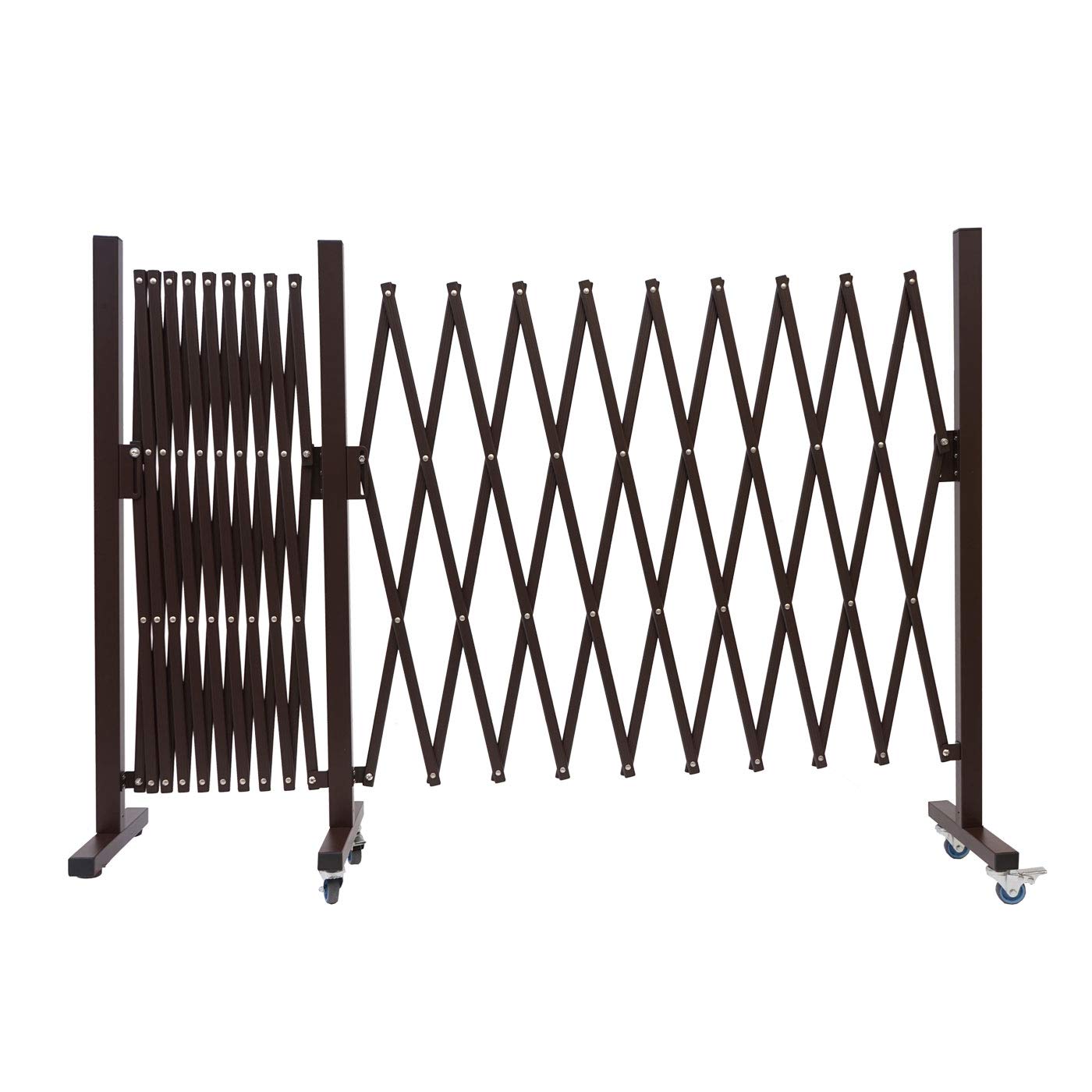 Absperrgitter HWC-B34AM, Zaun Scherengitter Trenngitter, Alu ausziehbar Laufrollen braun - Höhe 109cm, Breite 60-530cm