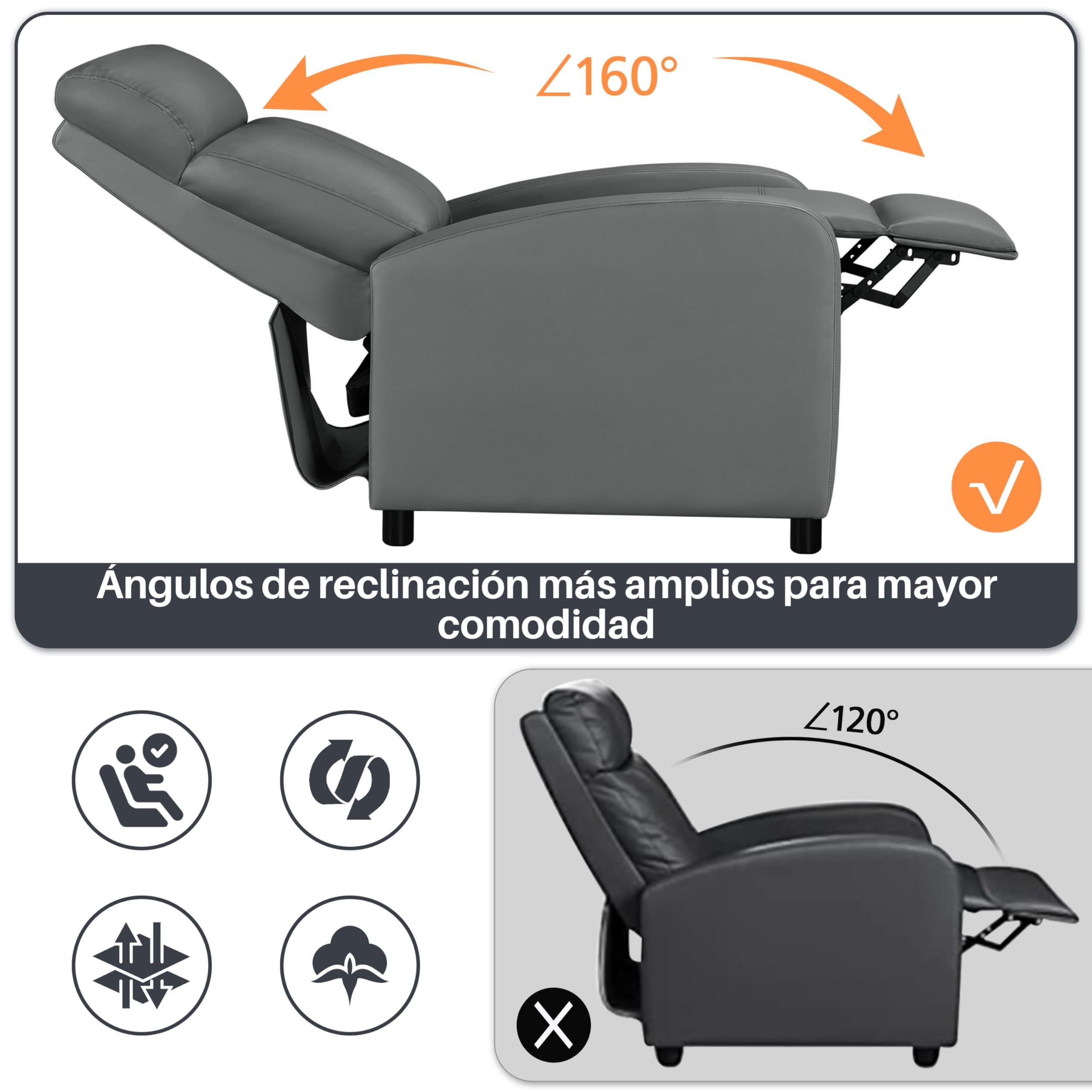 Yaheetech Sillón de Masaje Silla Relax Butaca Sofá Ajustable de Relajación con Función Reclinable para Sala de Estar y Dormitotio Gris
