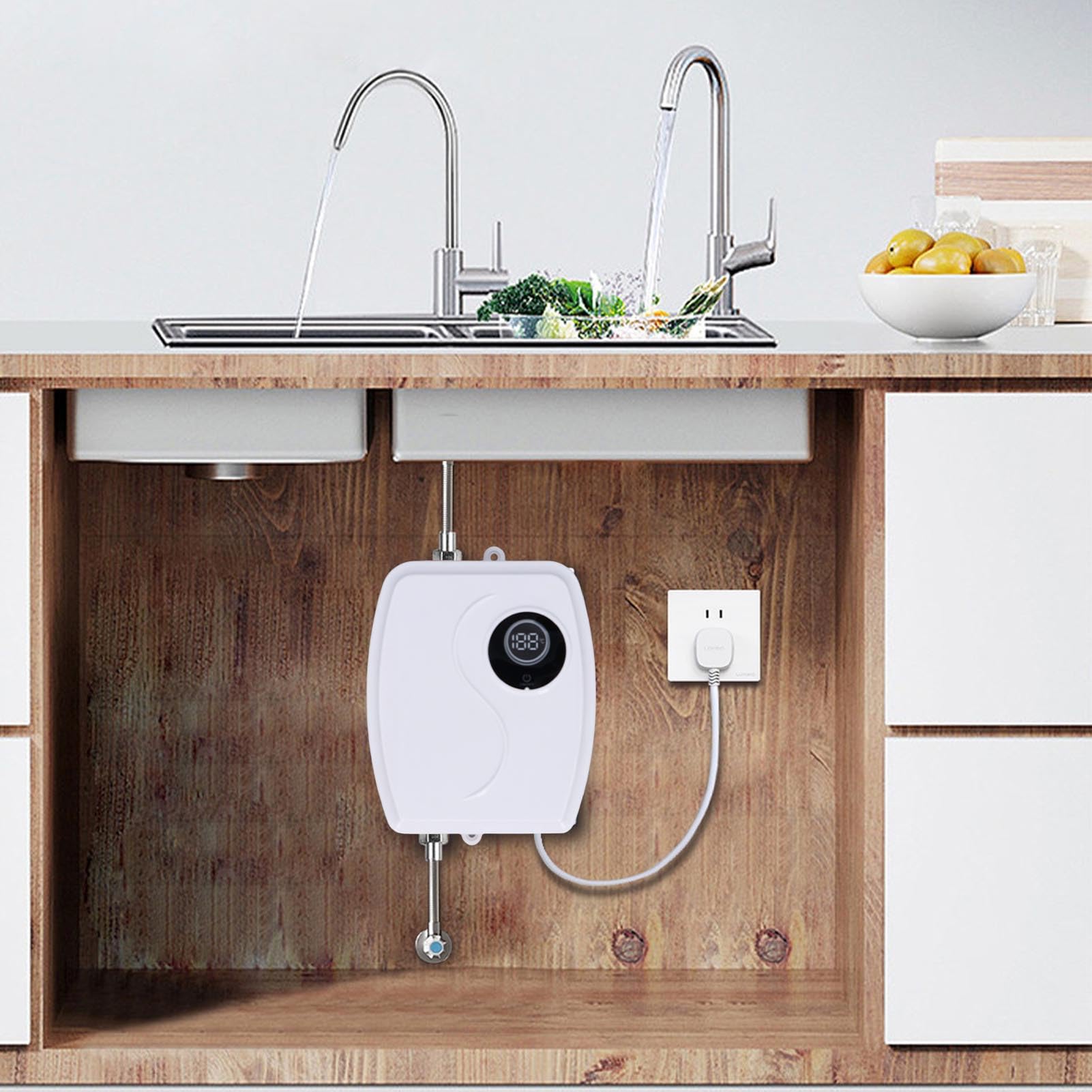 Mini scaldabagno elettrico, touchscreen IPX4, bianco | Design compatto con montaggio a parete per appartamento, cucina, bagno e