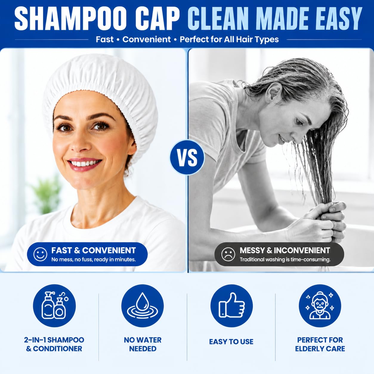 Tamone 6PACK Shampoo Caps No Rinse for Elderly and Bedridden Patients, No Rinse Shampoo Caps for Home, Nursing Home, Outdoor Travel Waterless Hair Washing Shower Cap Microwavable, Gentle, Disposables