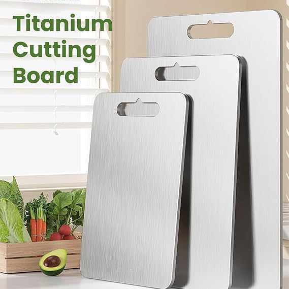 Titanium Chopping Board Titanium Cutting Board Stainless Steel Chopping Board Premium Titanium Chopping Boards for Meat Bread Vegetables & Fruit 29 x 20 cm 34 x 23 cm and 39 x 28 cm Pack of 3
