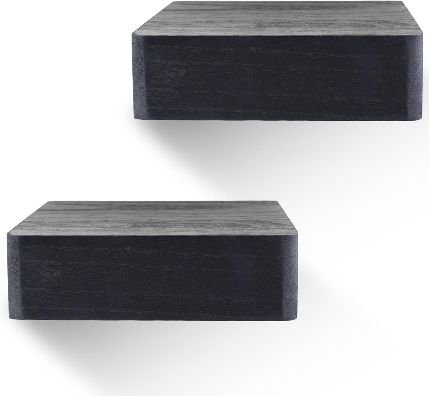 6x6 Inch Solid Wood Small Plant Shelves for Small Space,Wooden Floating Shelf for Wall Mounted Set of 2 Wood Wall Shelves,Rustic Wall Storage for Plants, Photos and More（Classic Black）