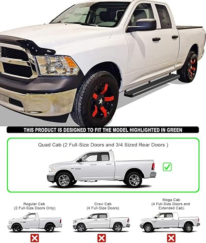 Miniatura 2 de APS Estribos de acero inoxidable negros de 6 pulgadas compatibles con Dodge Ram 1500 Quad Cab 09-18