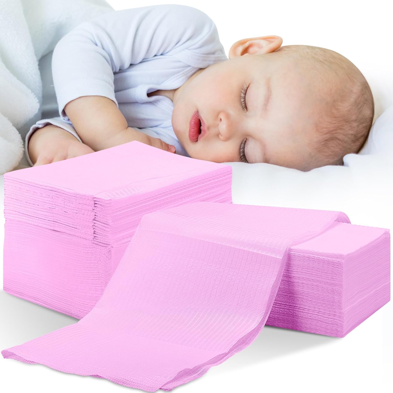Mixweer 1000 Pcs Baby Disposable Changing Pads 13 x 18 Inch Quick Absorb Pink Diaper Changing Table Pads Sanitary Liners Soft Waterproof for Baby Child Adult Pets Travel Change Stations