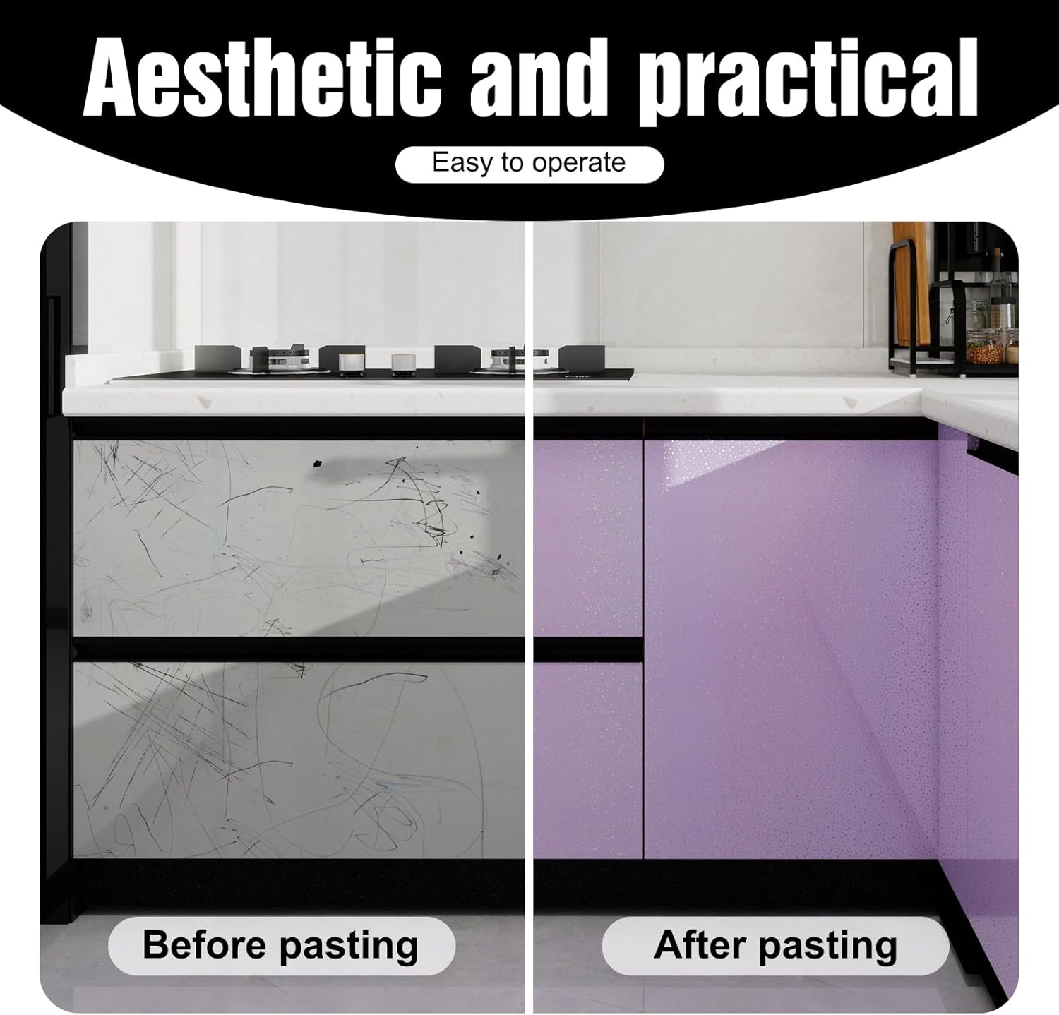 Purple Contact Paper with Holographic Glitter - 15.7”x78” Peel and Stick Wallpaper Waterproof Vinyl for Kitchen Countertops & Cabinets