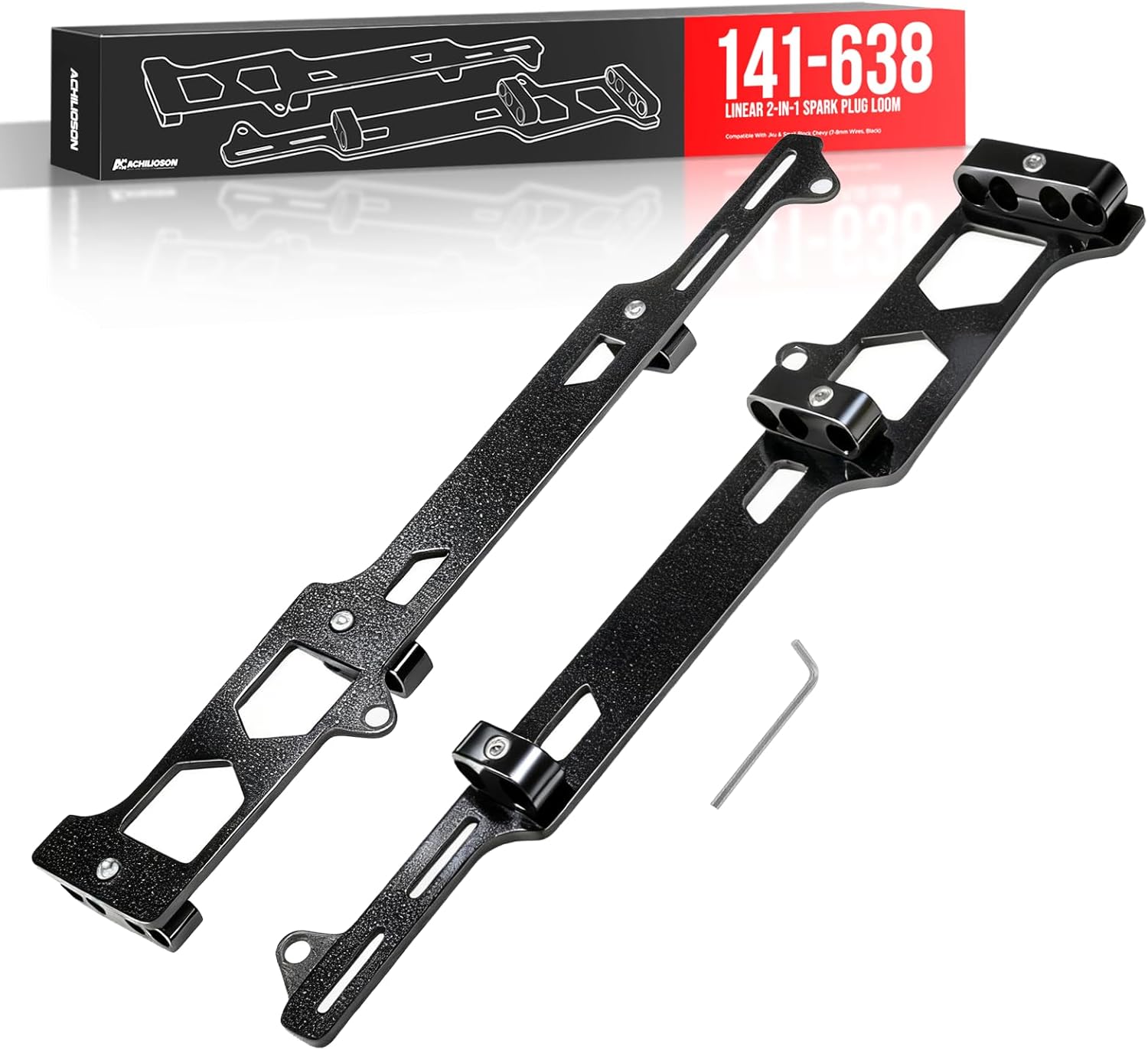 141-638 Linear 2-in-1 Spark Plug Loom– Aluminum Alloy Construction, Compatible with JKU & Small Block Chevy 7-8mm Wires