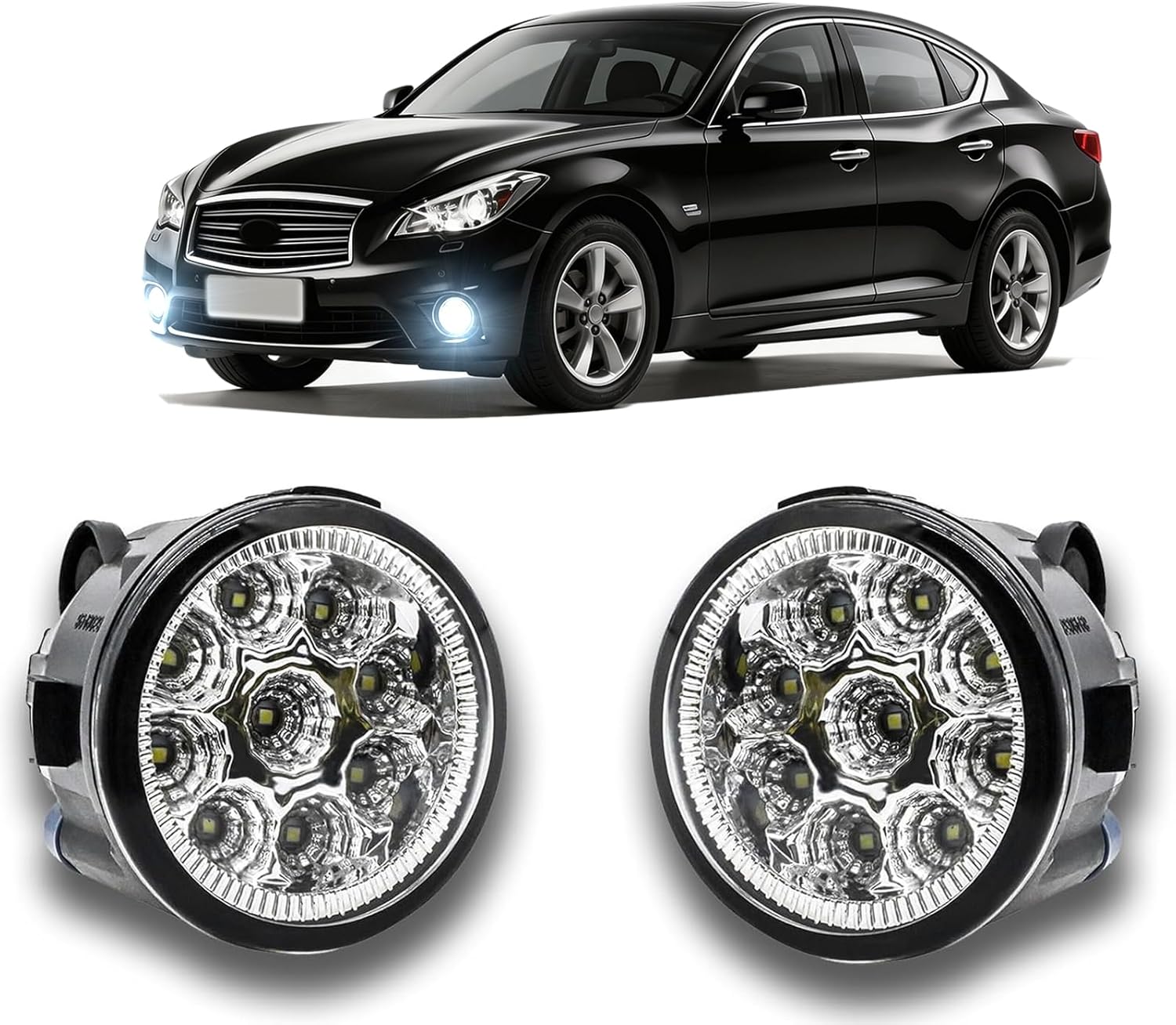 LED Fog Light For Infiniti M37 M56 2011-2013 Pair Bumper Fog Light Driving Lamp Replacement Fog Light Assemblies,55W 6000k White,Plug and Play,Pack of 2