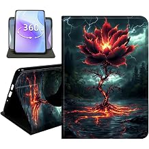 Slim Folio Case Compatible with Samsung Galaxy Tab A7 Lite 8.7" 2021, SM-T220/T225/T227, PU Leather 360 Rotating Stand Cover, Protective TPU Bumper, Fiery Lava Rose Art