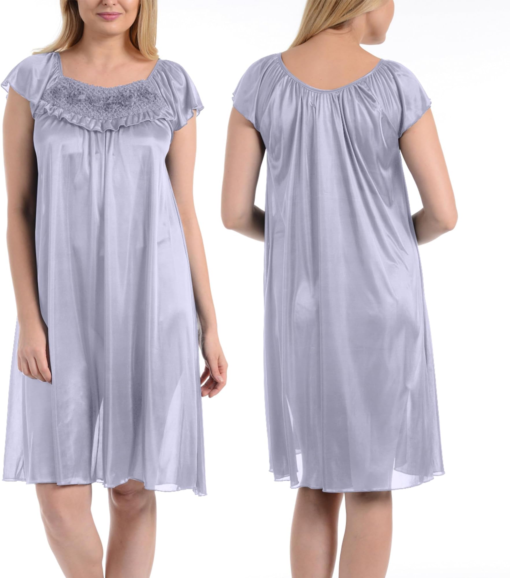 Ezi Satin Nightgowns for Women - Soft & Breathable Knee-Length Night Gowns - Adult Womens Nightgown M - Plus Size