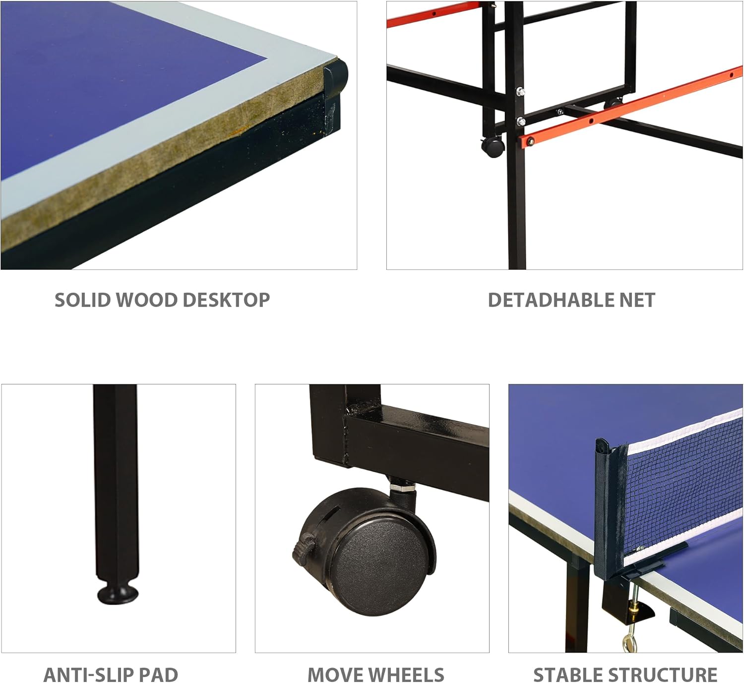 8ft Mid-Size Table Tennis Table, Foldable & Portable Professional Ping Pong Table for Indoor & Outdoor Games with Net, 2 Table Tennis Paddles and 3 Balls,Easy to assemble