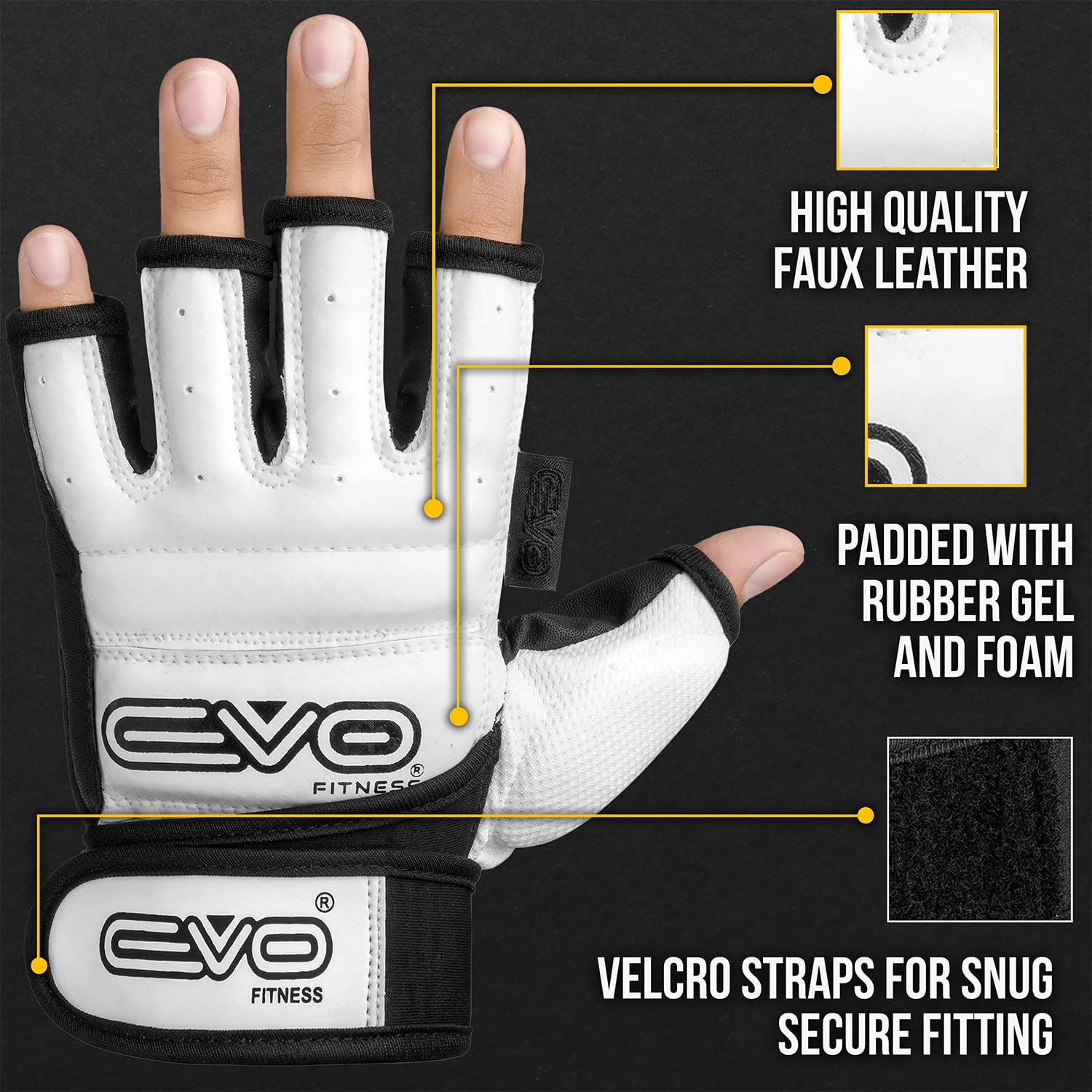 EVO Fitness MMA Gloves Muay Thai Gel Kickboxing Grappling Sparring Training UFC Cage Fighting Mitts Punching Bag Martial Arts Karate (White, M) - Image 2
