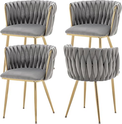 Miniatura 24 de Juego de 4 sillas de comedor de terciopelo, modernas sillas de comedor tapizadas con patas de metal dorado para comedor, tocador, cocina, sala de