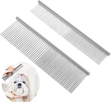 Amazon ペット コーム ステンレス最新 犬 猫トリミング 櫛 ステンレス製 抜け毛取り もつれ毛解し猫 ブラシ グルーミング ペット犬用品 毛並みを整える 毛繕い 安全 高級両目金櫛グルーミングツール２本セット Yffsfdc くし 通販