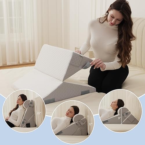 Miniatura 6 de Almohada de cuña de cama para dormir de 9 y 12 pulgadas, juego de almohadas ortopédicas de cuña 10 en 1 inclinadas para cabecero, almohada