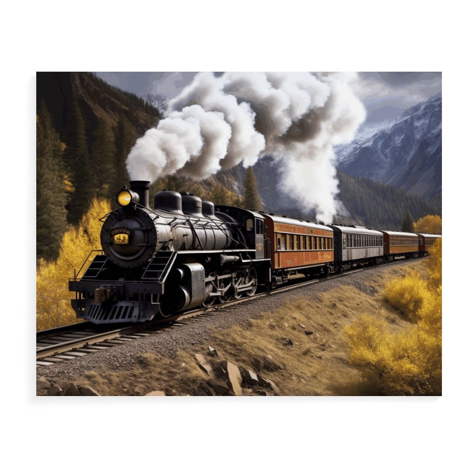 WYUSPGK Malen nach Zahlen, Dampflokomotive Zug Druck Acryl Malen nach Zahlen Leinwand Malen nach Zahlen Malen nach Zahlen Geschenk
