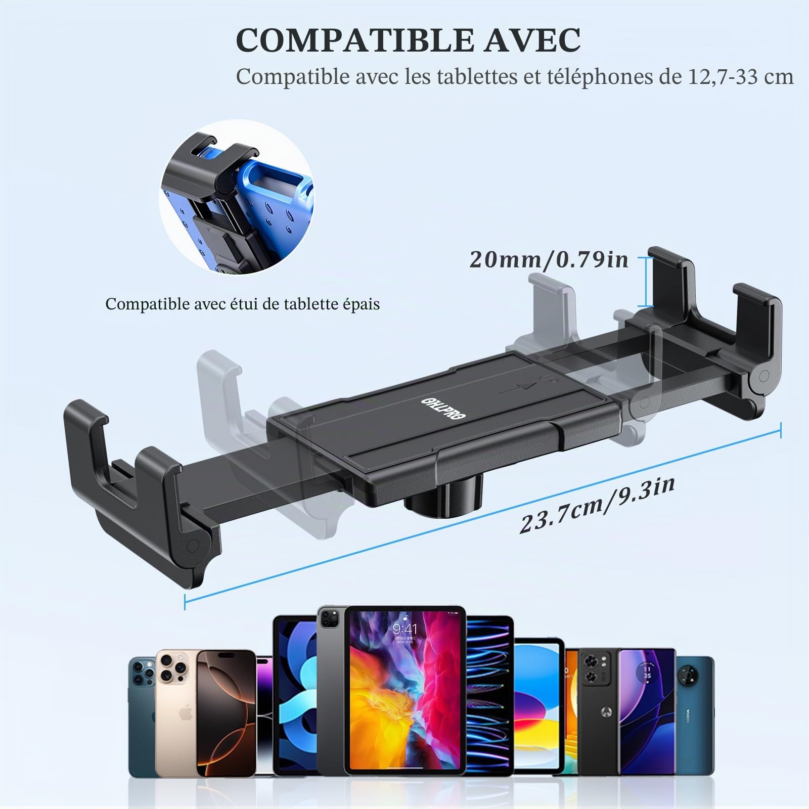 OHLPRO Support Tablette Voiture, Support ipad Voiture Universel 360° Rotatif Base Perçage+ Bras Réglable 15cm, Compatible iPad Pro/Mini Samsung 4-13" Tablettes Camion & Tableau de Bord