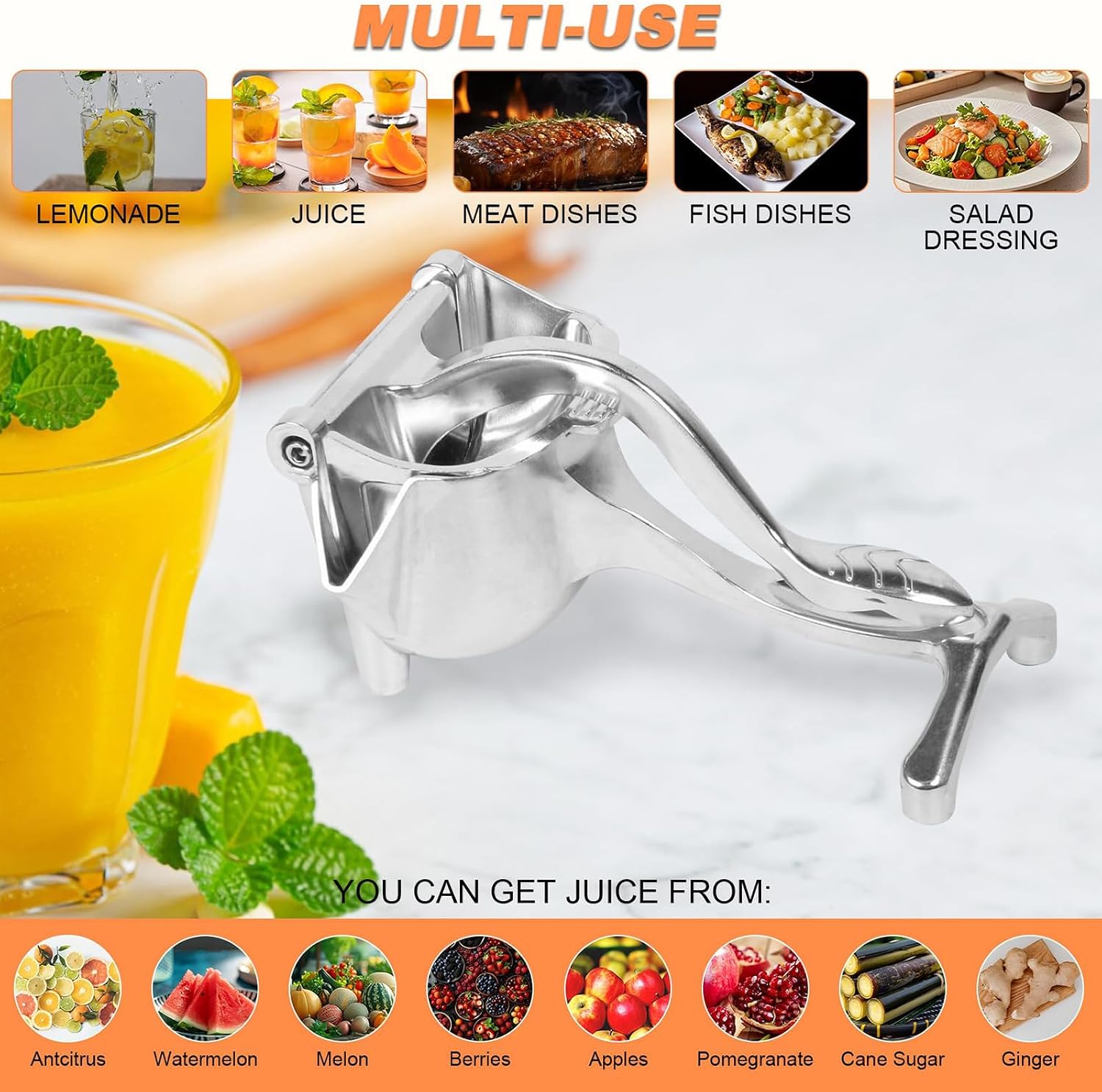 Squeezer, Hand Juicer Squeezer- Hydrogen alloy Juicer, Manual Hand Press Juicer for Lemon, Orange, Lime, Grapefruit & Pomegranate, Durable Ergonomic Handle (2pcs)