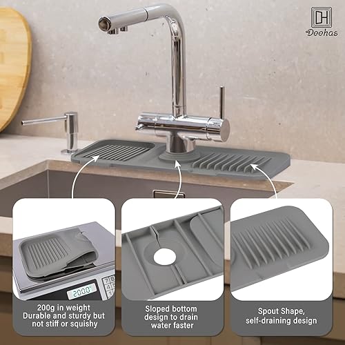 Miniatura 3 de Deehas Tapete de silicona avanzado 4 en 1, bandeja de fregadero adjunta, orificio ajustable para grifo y limpiador de silicona, 7.05 oz (200 g),