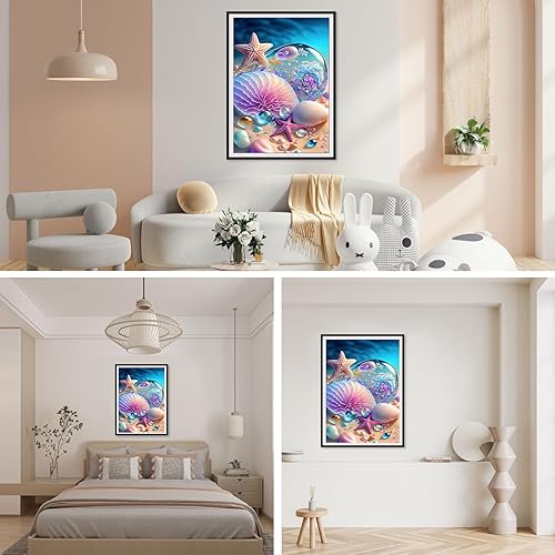 Miniatura 3 de SENQAO Kits de pintura de diamantes de playa para adultos, kit de arte redondo de diamantes de estrella de mar, estrellas de mar, pintura
