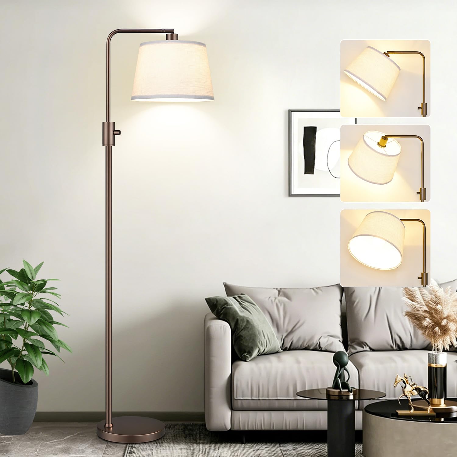 Photo 1 of Nintiue [Upgraded] Dimmable Floor Lamp, 1000 Lumens LED Edison Bulb Included, Modern Arc Standing Tall Brown Floor Lamp for Living Room Bedroom Office Dining Room