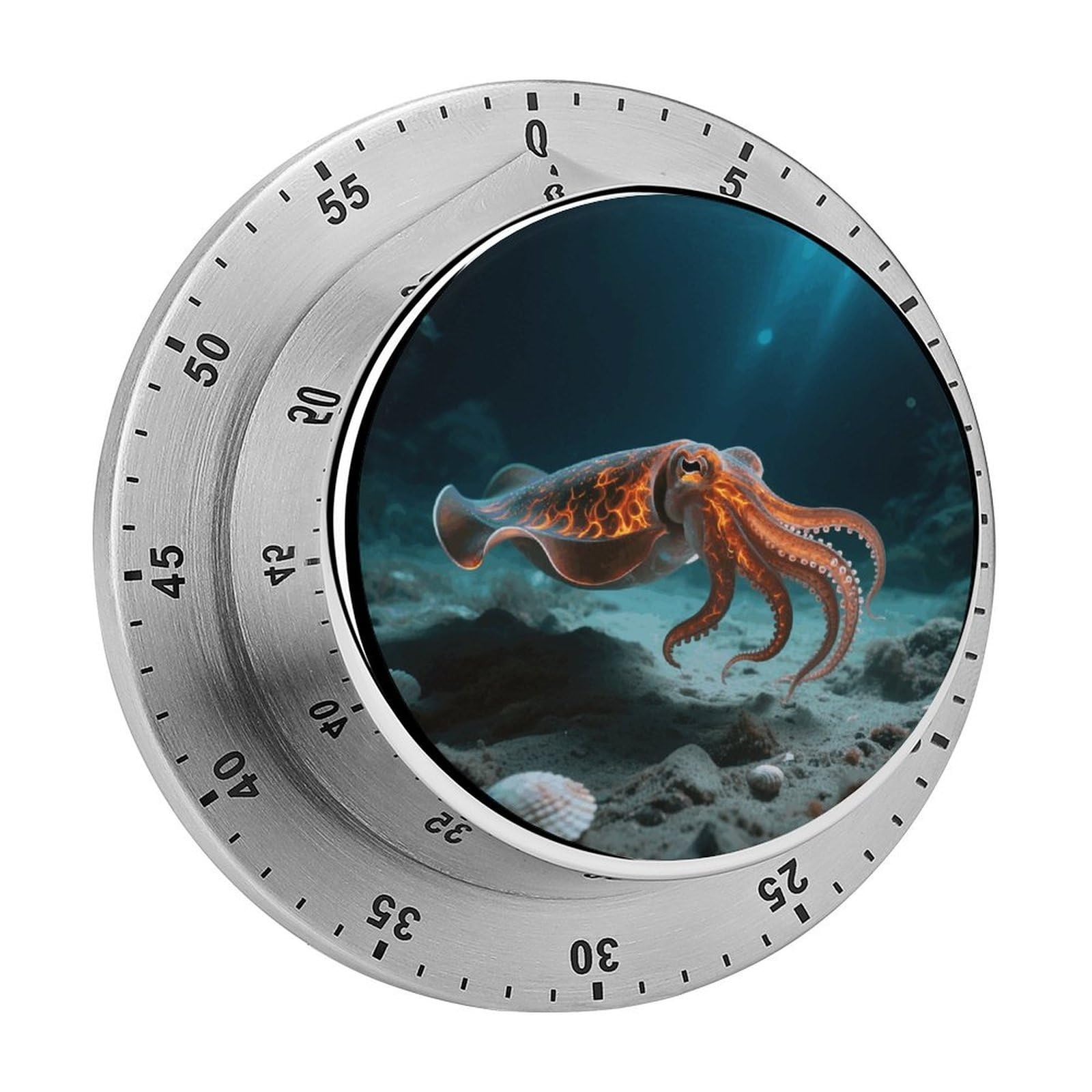 60 Minute Visual Wind Up Timer, Mechanical Kitchen Timer with Magnetic Base & Loud Alarm, Battery-Free Manual Walking Flamboyant Cuttlefish Countdown Clock for Focus Cooking Studying Gaming Classroom