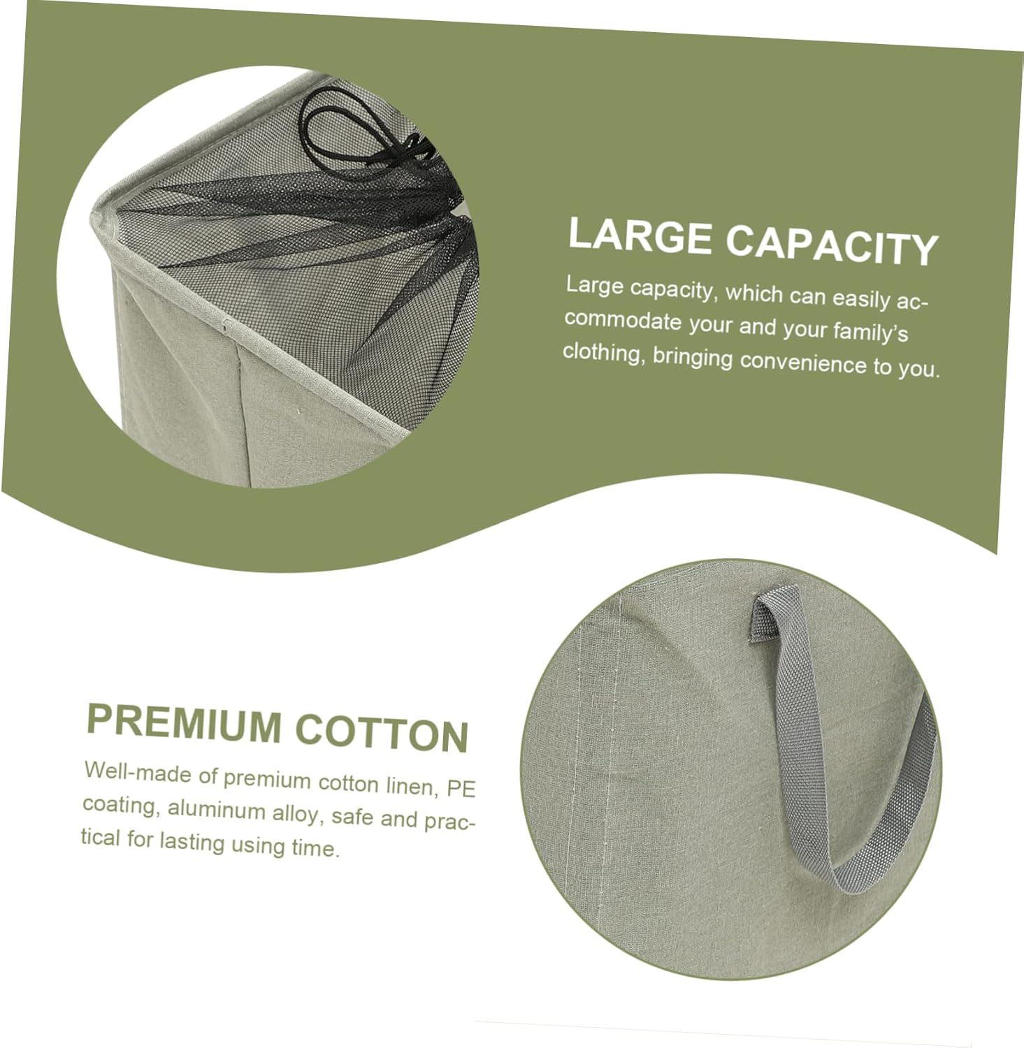 Cabilock Foldable Cotton Linen Laundry Basket with Double Handles Large Capacity Storage Hamper for Clothes and Sundries Dustproof Fabric Organizer for Bedroom and Bathroom Deep Gray