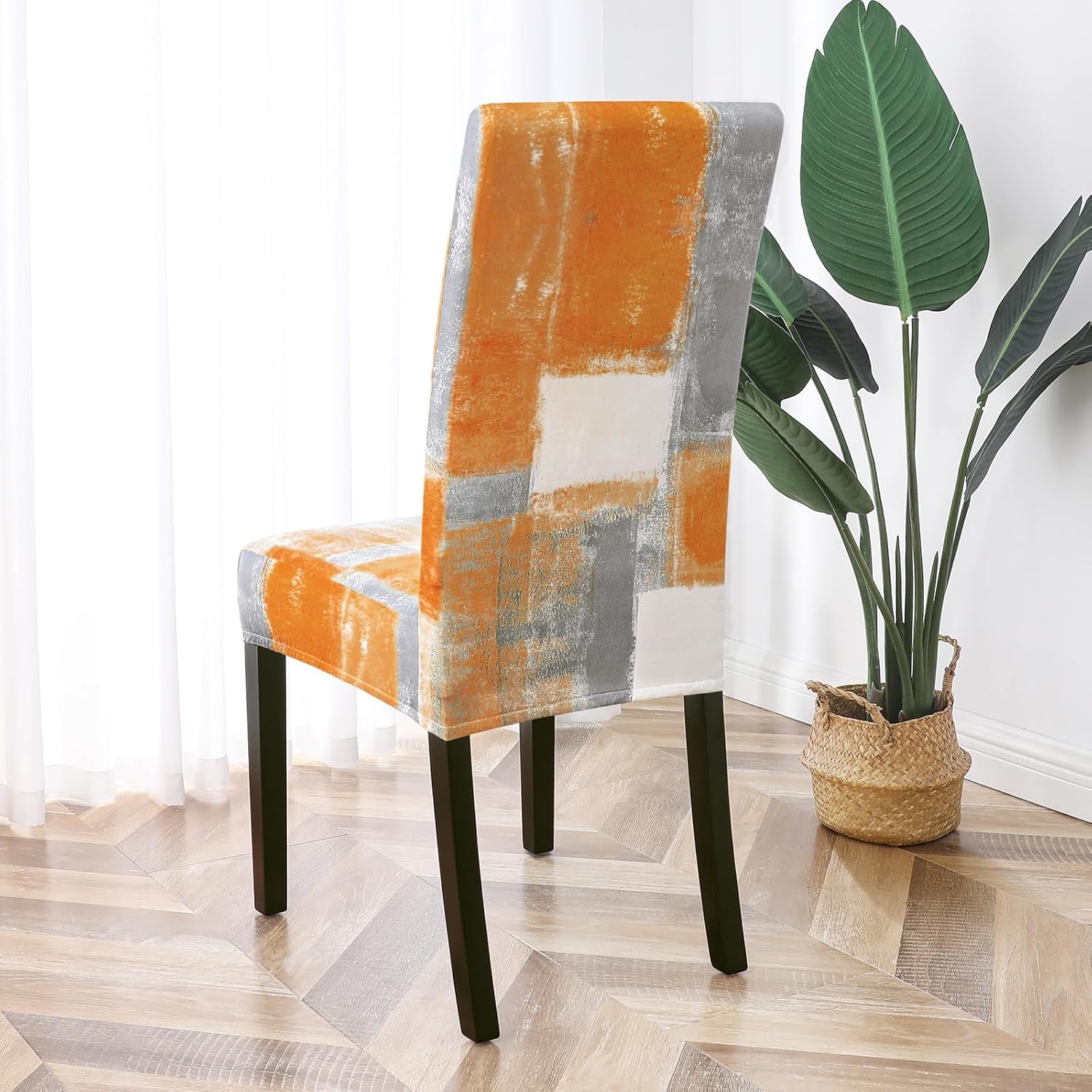 MitoVilla 4 Pcs Orange Rustic Bathroom Sets with Shower Curtain and Rugs for Paint Brush Bathroom Decor, and Chair Covers for Dining Room Set of 6, 2 Item Bundle