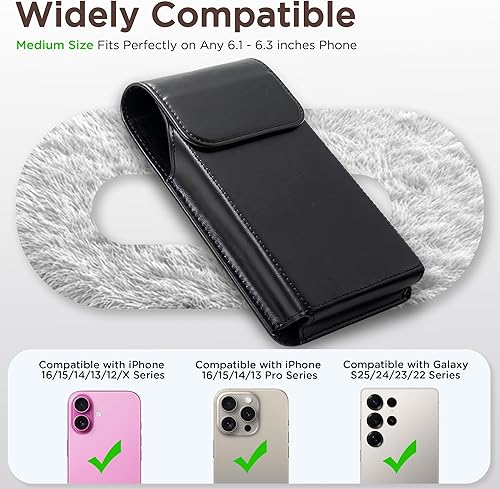 Vista 2 de Funda con clip para cinturón para iPhone 17, 17 Pro, 16, 16 Pro, 15, 15 Pro, 14, 14 Pro, 13, 13 Pro, 12, Galaxy S25, S24, S23, Funda de cuero Negro
