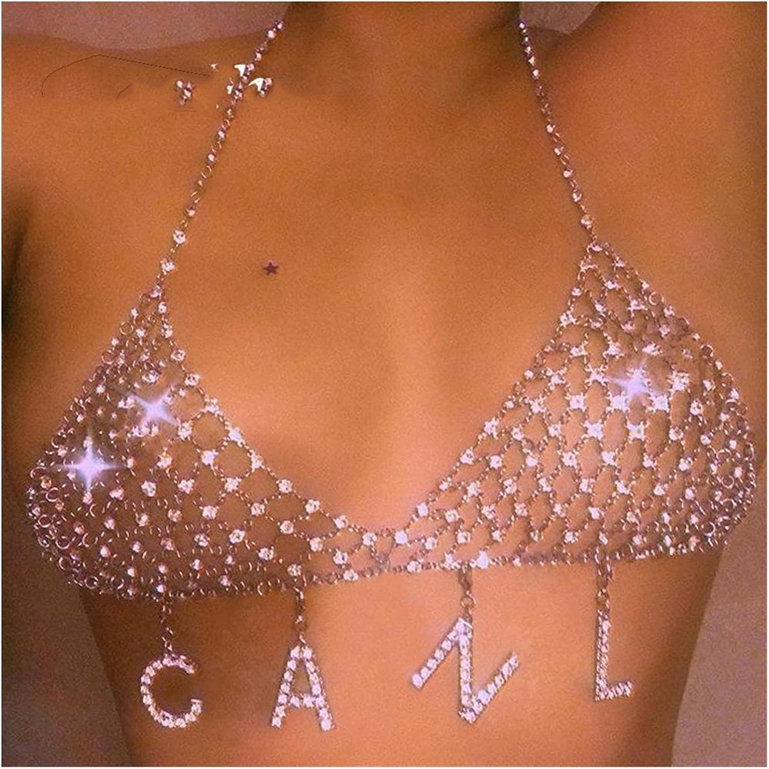 Body Chain Rhinestone Letter Bra Sexy Jewelry For Women 26 Alphabet Pendant Body Chain Silver Color