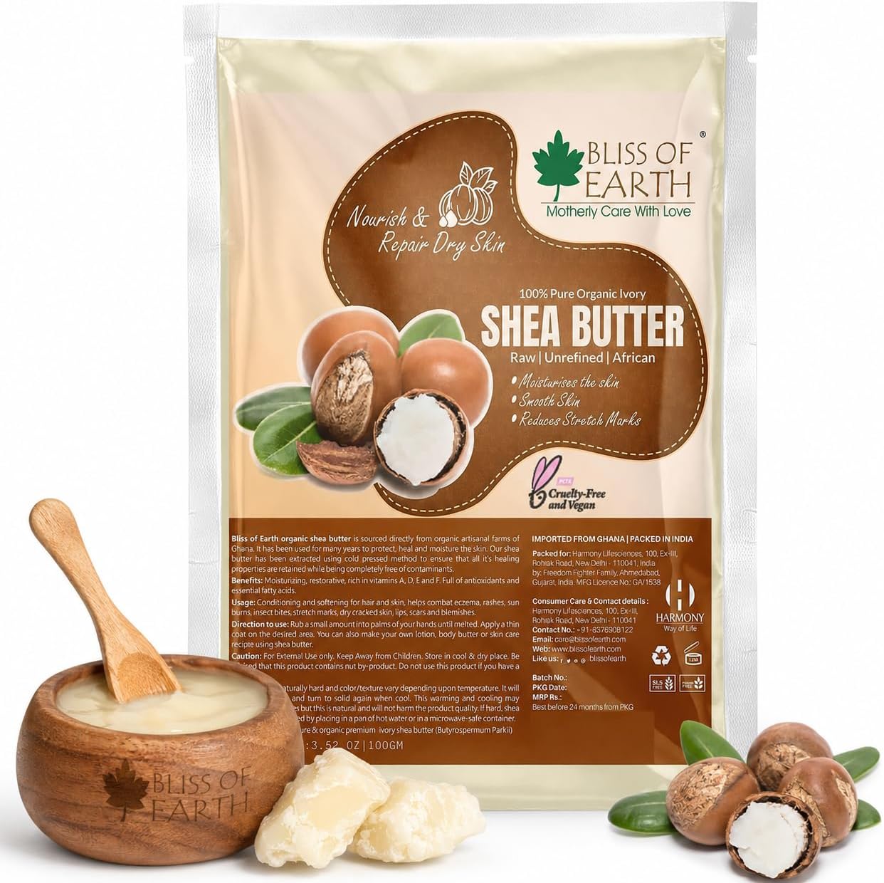 Bliss of Earth Shea Butter for Hair Growth & Moisturizing, 100% Pure Organic Unrefined Shea Butter for Stretch Marks, Healing Skin, Natural Lip Balm, Deep Hair & Scalp Treatment – 100g