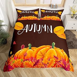 Homewish Fall Pumpkin Bedding Set,Autumn Leaves Duvet Cover forÂ KidsÂ TeenÂ BoysÂ Girls,Happy Fall Comforter Cover Decorative Room,Vintage Farmhouse QuiltÂ CoverÂ withÂ 2Â Pillowcases,King Size