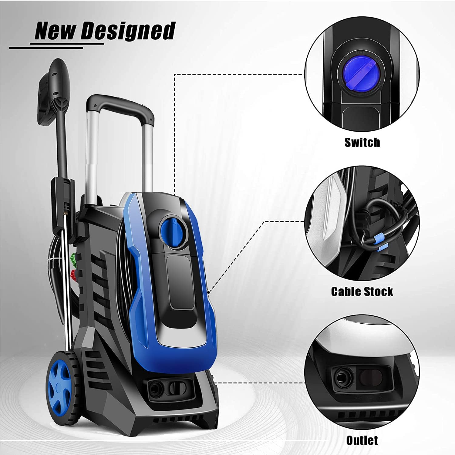Frее Shірріng оƒƒеr Electric Pressure Washer mrliance Power Washer 1.81GPM Electric Powered High Pressure Cleaner with New Retractable Handle,4 Nozzles&Soap Bottle,Compact Design for Home,Garden,Car[Upgrade Ver]