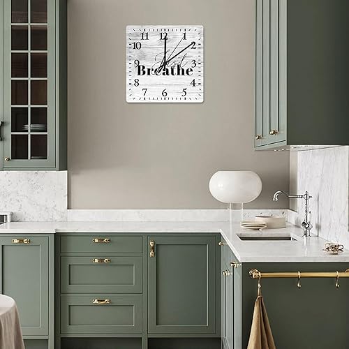 Miniatura 5 de Just Breathe - Reloj de pared con cita motivacional, reloj cuadrado de 10.6 pulgadas, grande, funciona con pilas, decoración rústica para el hogar,