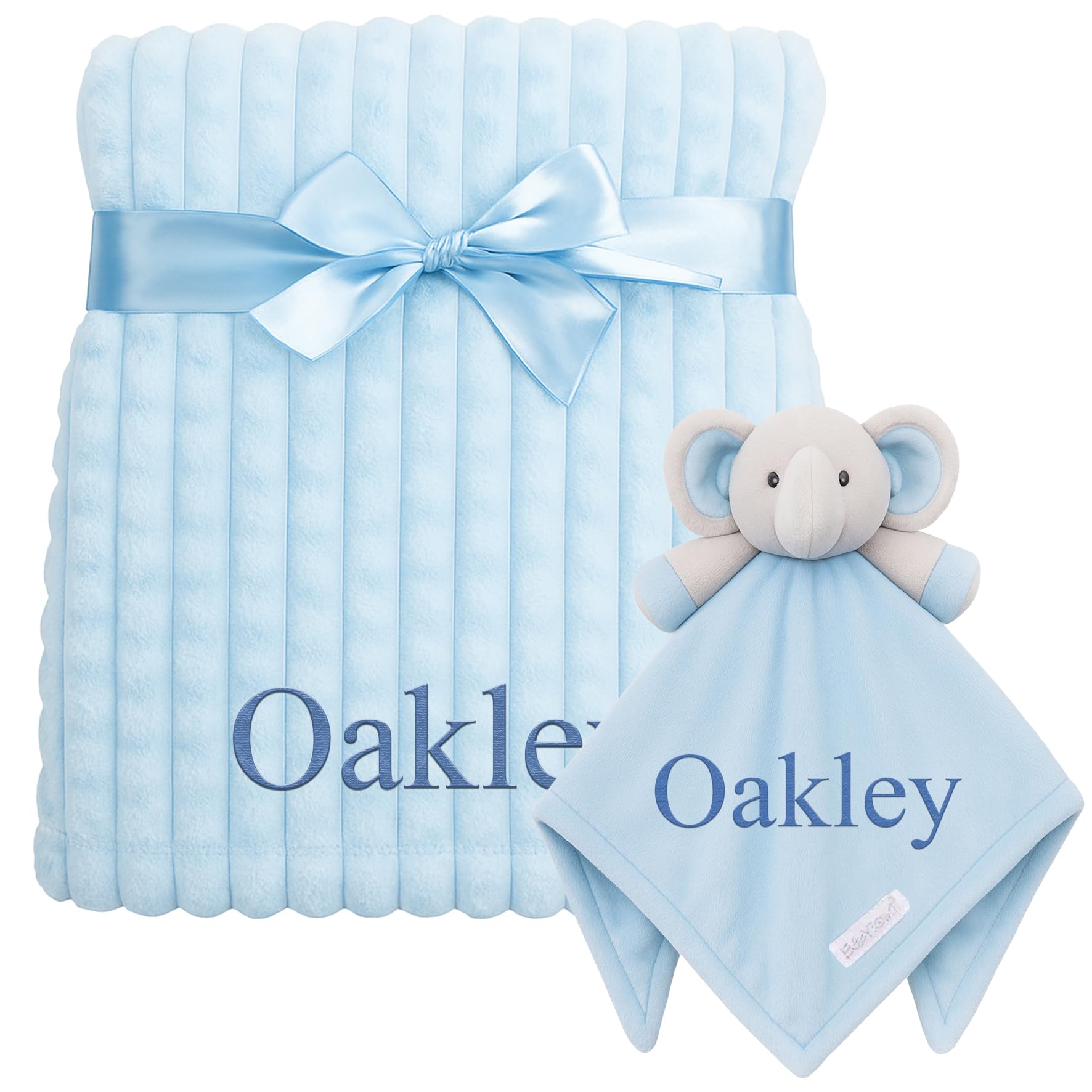 Personalised Baby Elephant Comforter & Blanket Gift Set Newborn Bundle Squares (Blue)
