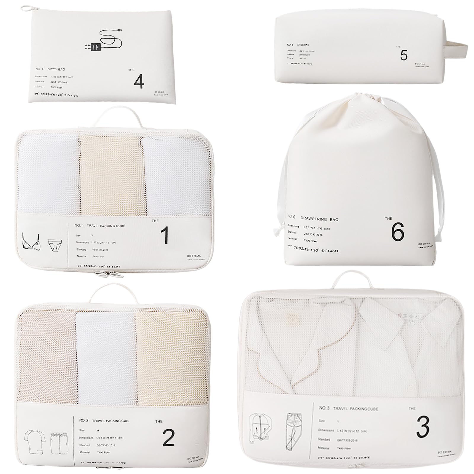 Sac organisateurs de bagage 6 en 1 pour vêtements et chaussures