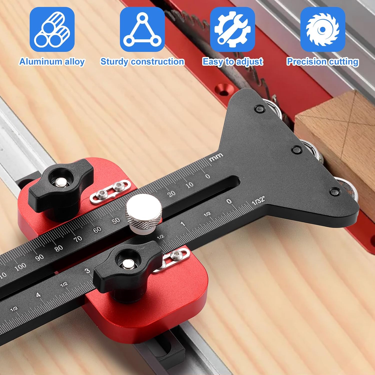 3 Pulleys Thin Rip Jig, Thin Rip Table Saw Jig Table Saw Jig Guide Woodworking Tools Fast Thin Ripping Guide, Narrow Strip Cut for 3/8 x 3/4 U Slot, 1/4 x 3/8 T Slot, Safe and Fast Ripping Guide