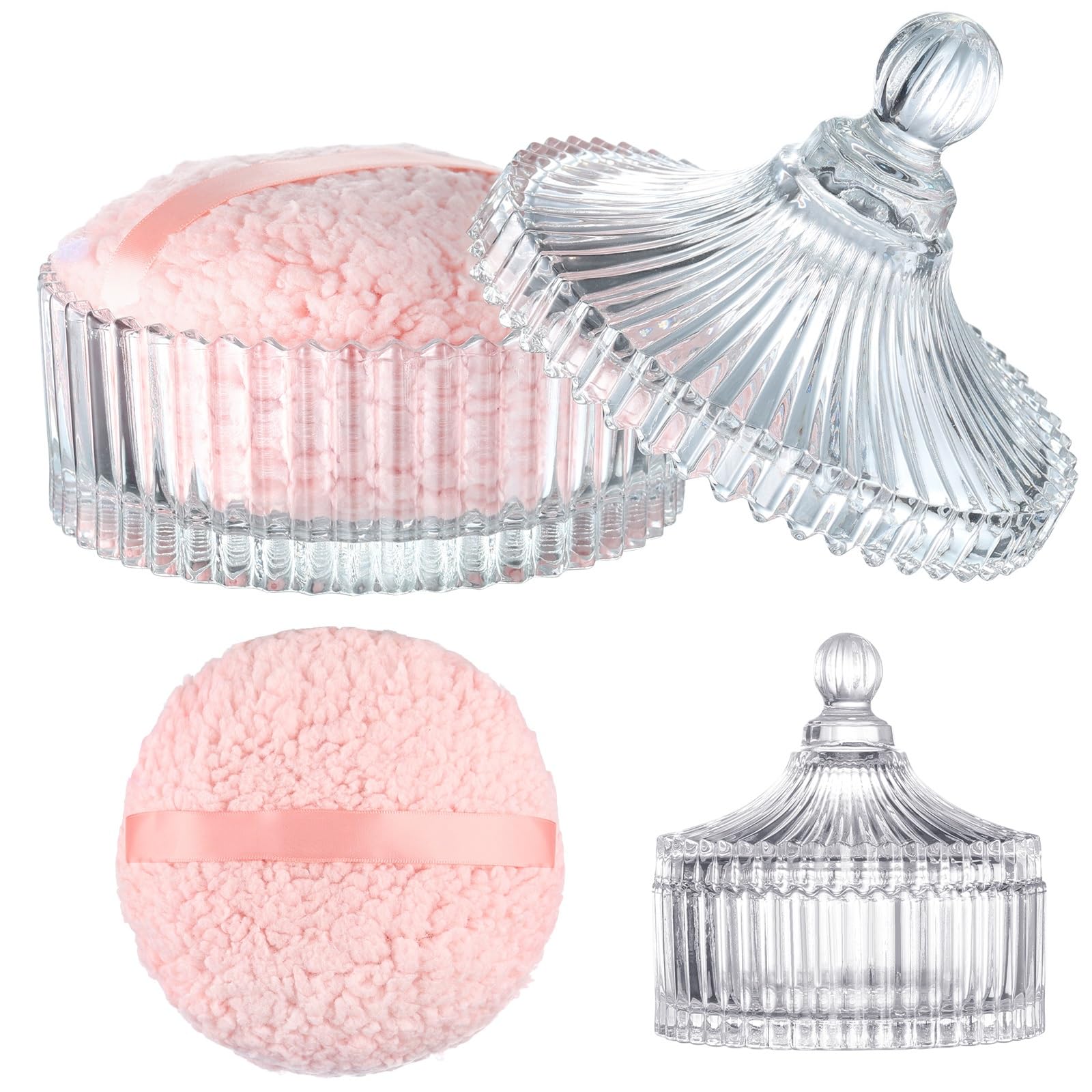 2 spugnette extra large per cipria e contenitore, per spolverare le donne | 6 pollici oversize, morbido velluto lavabile, con custodia in cristallo, trucco bagnato asciutto, rosa