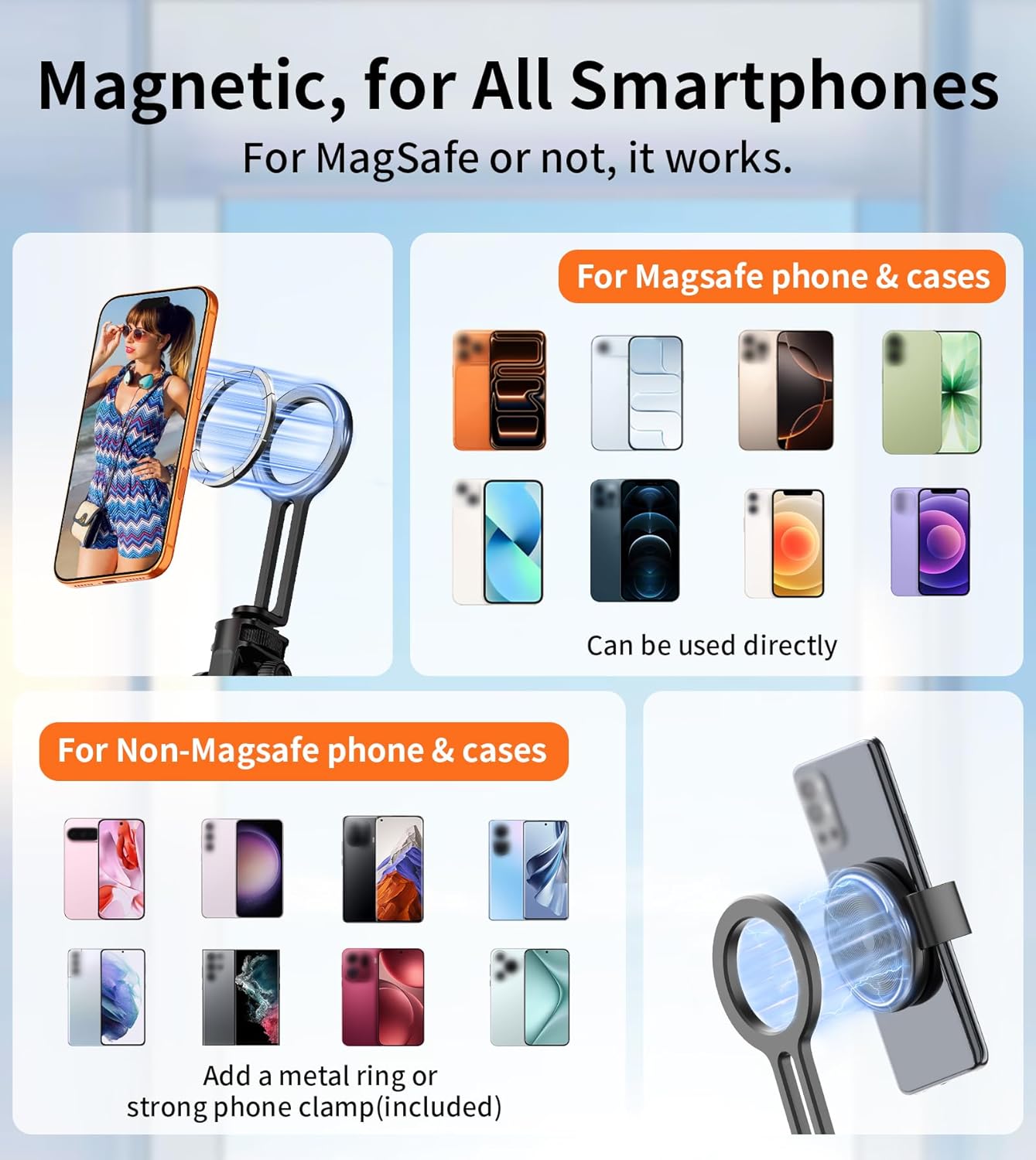 69" Magnetic Phone Tripod with Phone Clamp,Selfie Stick Monopod for Magsafe with Remote & Phone Mount Adapter,Portable Tripod for iPhone/Android,Digital Camera Accessory Kits,Photo,Vlogging,Travel