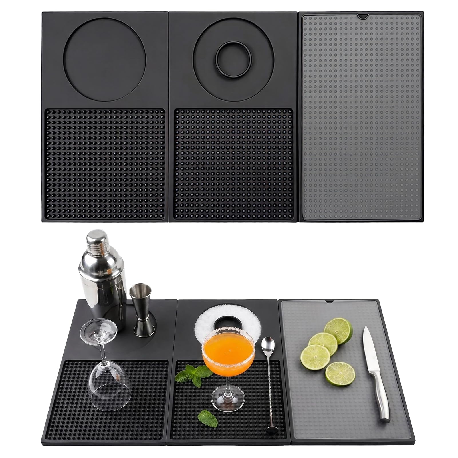 Photo 1 of GIWOSK Bar Mat for Countertop, Foldable Multifunctional Silicone Bar Mat with Cutting Board & Rimmer, Non-Slip Bar Mat for Bartending, Home Bar Accessories, Coffee Bar & Outdoor, Travel, RV, Patio