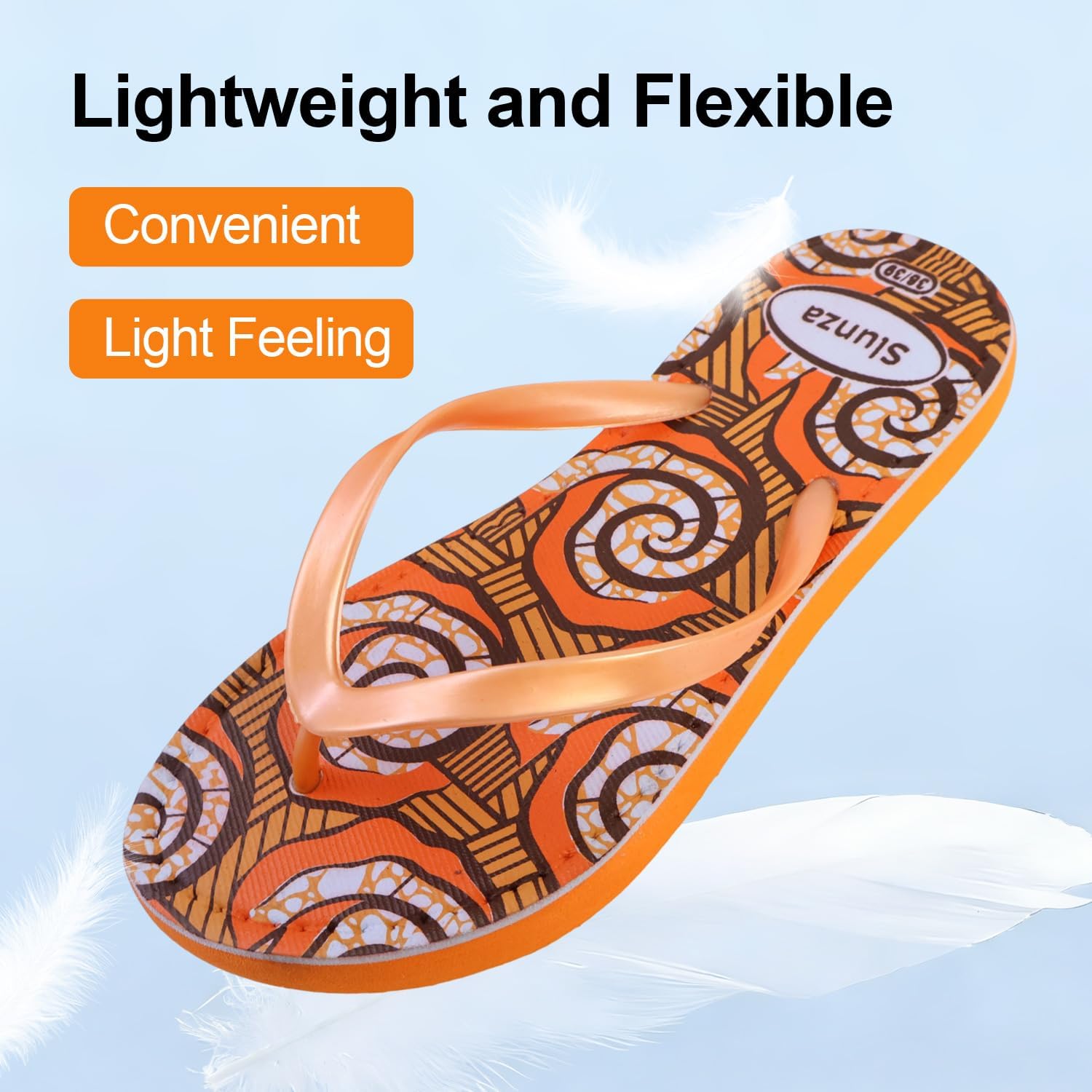 Sfn Women's Fashion Athletic Sandals – Lightweight Summer Beach Slides, Cute Non-Slip Pool Flip Flops, Comfortable Walking Shoes with Orange White Print Design image 5