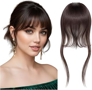 MATICAN Clip-In Bangs for Women, Real Human Hair Wispy Fringe with Natural Flow, Effortless Clip-On Transformation for a Chic, Reusable Brown Black Look