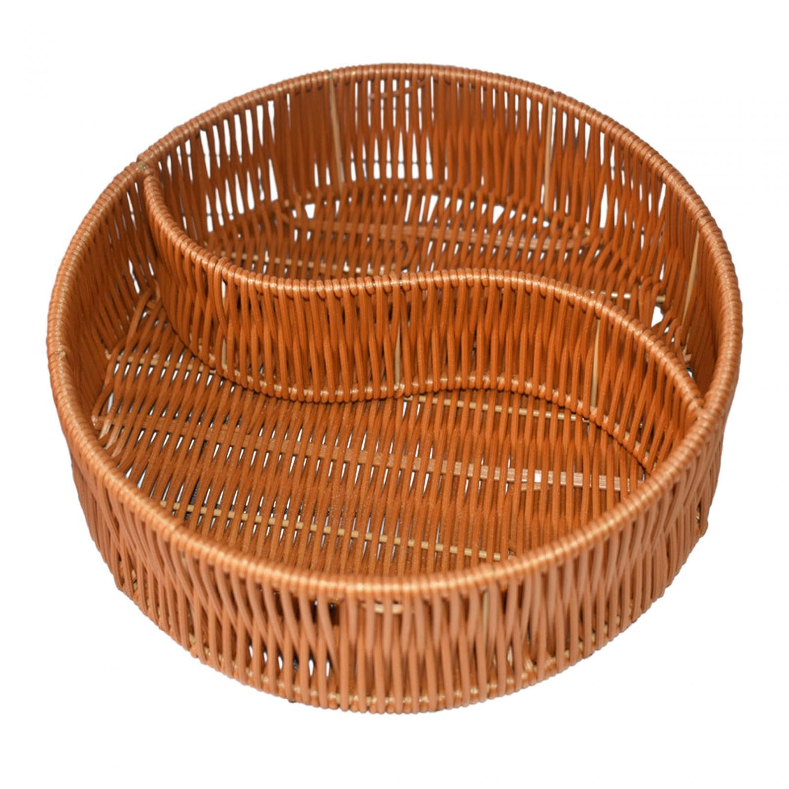 Qianly Divided Basket Organizer Imitation Rattan Bread Basket Storing Snacks Small Items Food Serving Basket Woven Fruit Basket for Bathroom Holiday, Round S Type