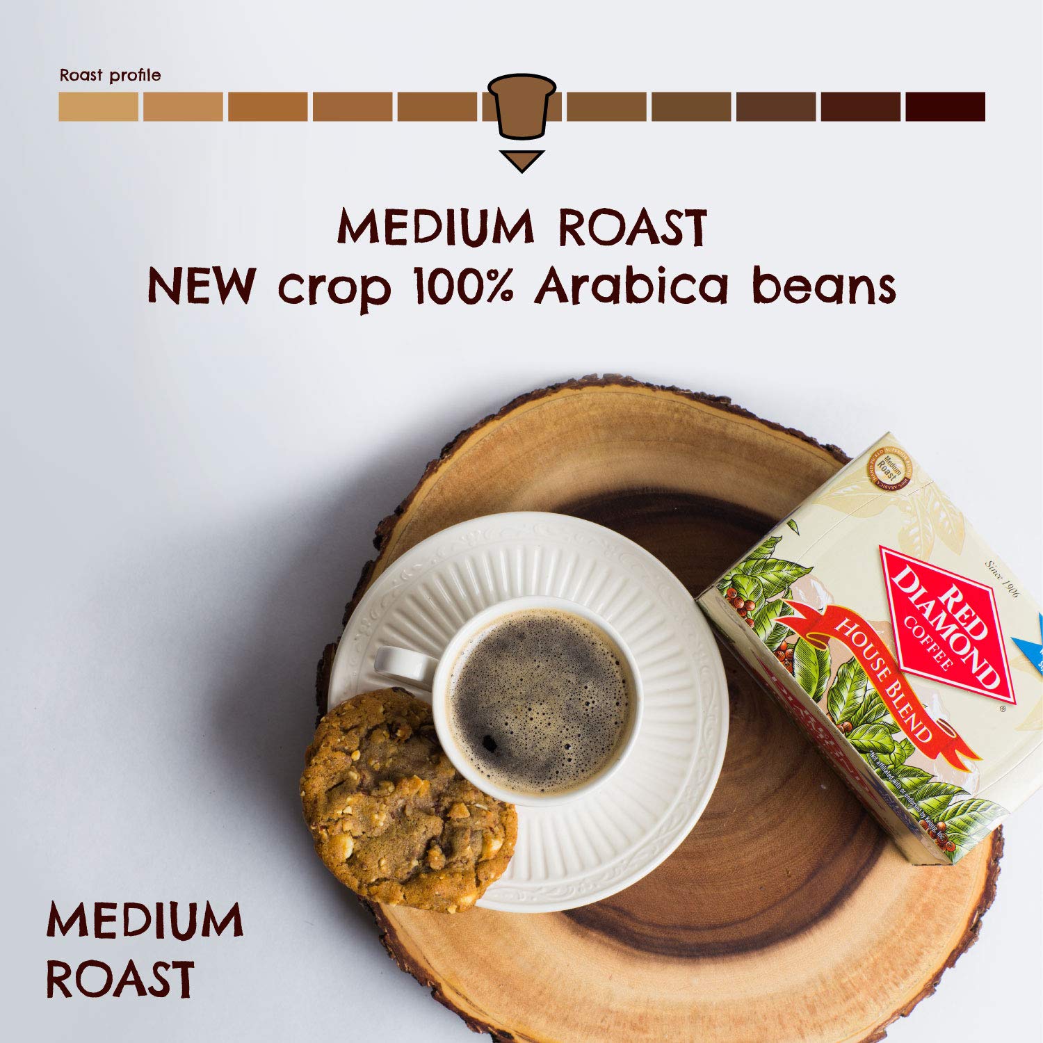 Red Diamond Coffee Cups, House Blend, Medium Roast, Single Serve Coffee Cups, Compatible with Most Brewers, 6 Boxes of 12 Pods (72 Servings)