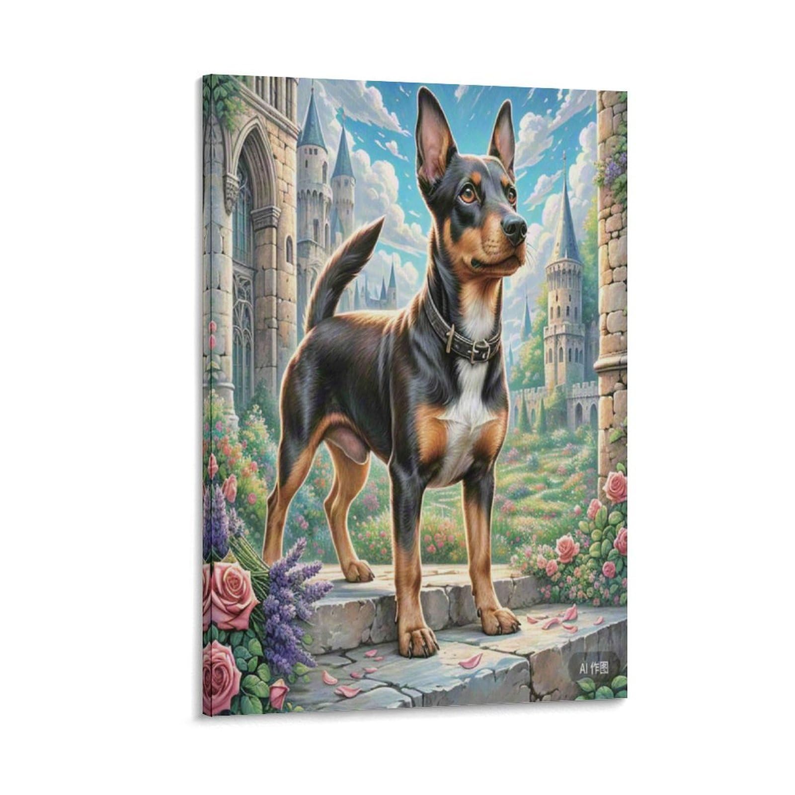 DHBANEIOK Fantasy Castle Dog Poster Artwork Canvas Prints Picture Modern Canvas Wall Art Picture Wall Hanging for Home Decorations 24x36inch(60x90cm)