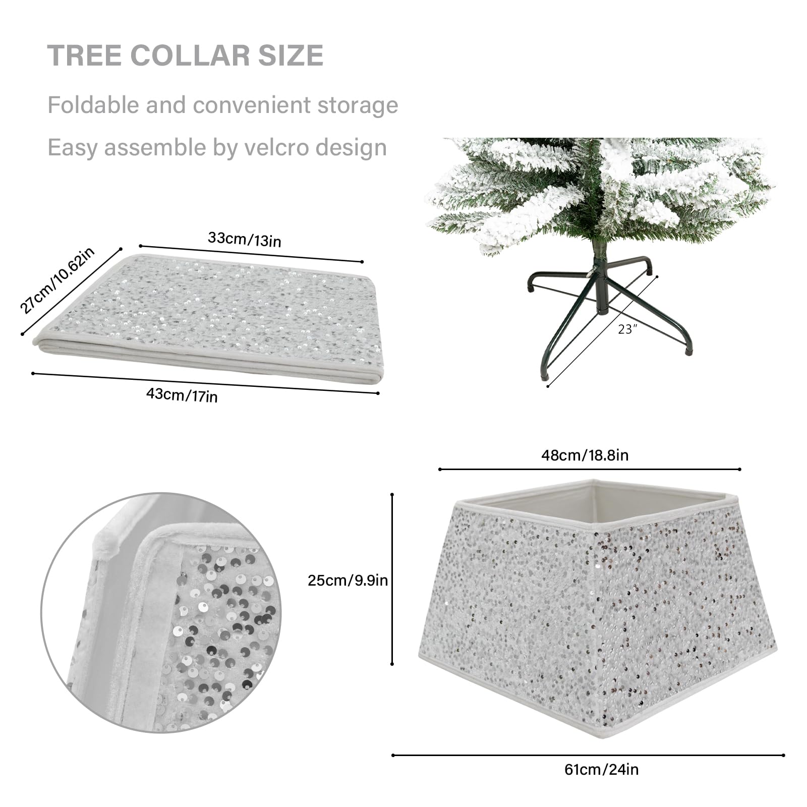 Transforma tu árbol de Navidad con la falda de árbol de lentejuelas brillantes de Sunshine – Tamaño pequeño de 24 pulgadas, collar de árbol de Navidad para decoración del hogar (blanco)