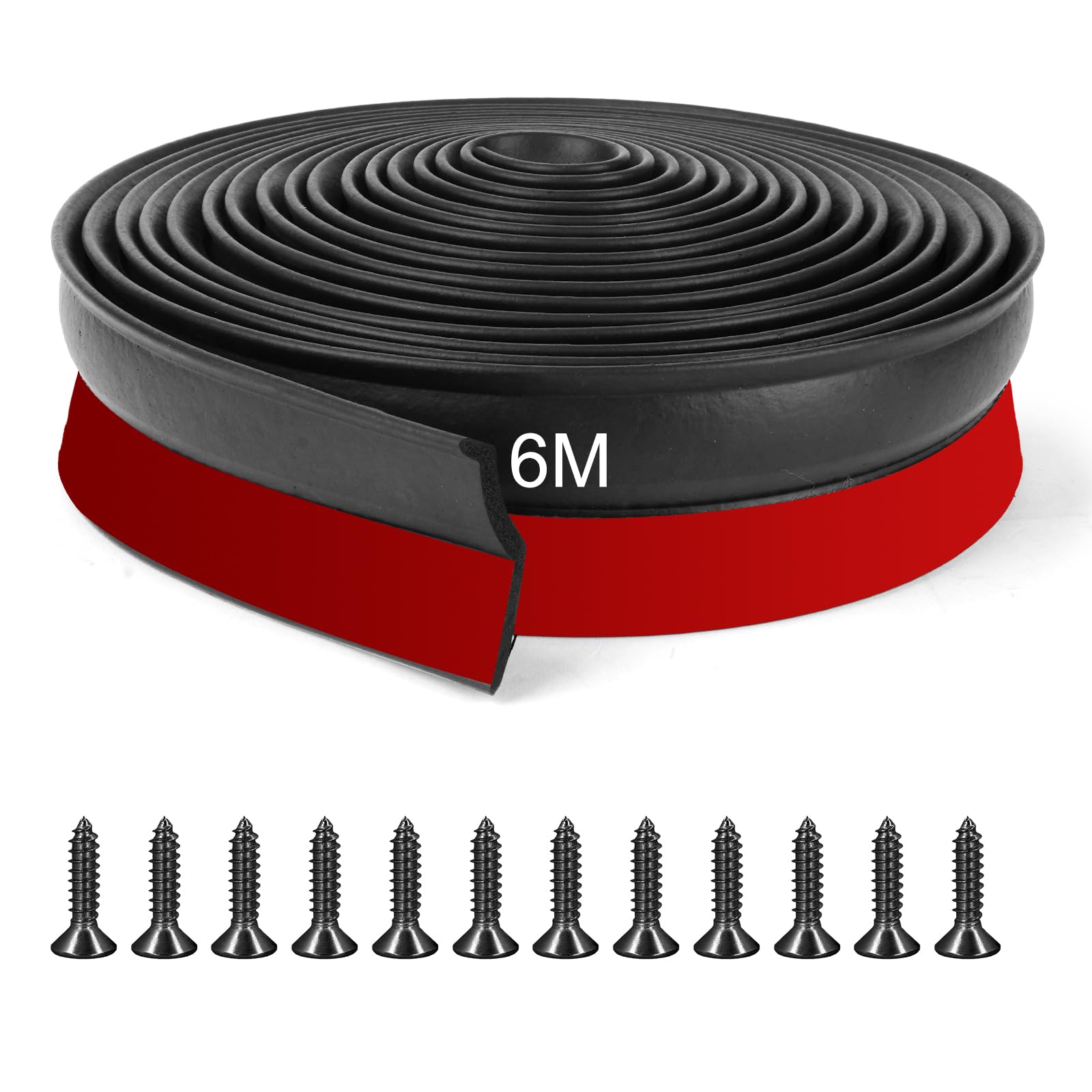 Flintronic Joint porte garage 6m, Joint de seuil pour porte de garag, Épaisseur Joint de Seuil de sol de garage en caoutchouc, Barrière anti-inondation et isolation thermique, facile à couper(Noir)