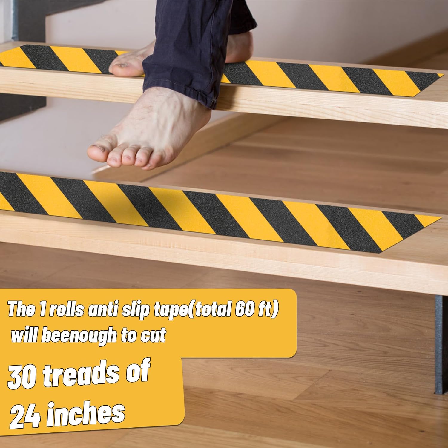 Oleitodh Non Slip Safety Grip Tape for Stairs Steps 4 in x 60Ft Non Skid Tread High Traction Friction, Black Yellow Strong Grip Abrasive Adhesive Hazard Caution Tape